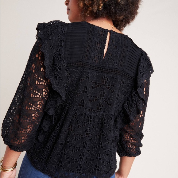 Anthropologie Clementine Blouse in black eyelet and ruffle details Size 0 - Picture 6 of 9